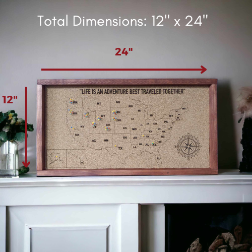 Engraved Corkboard Map USA | 12"x 24" Framed