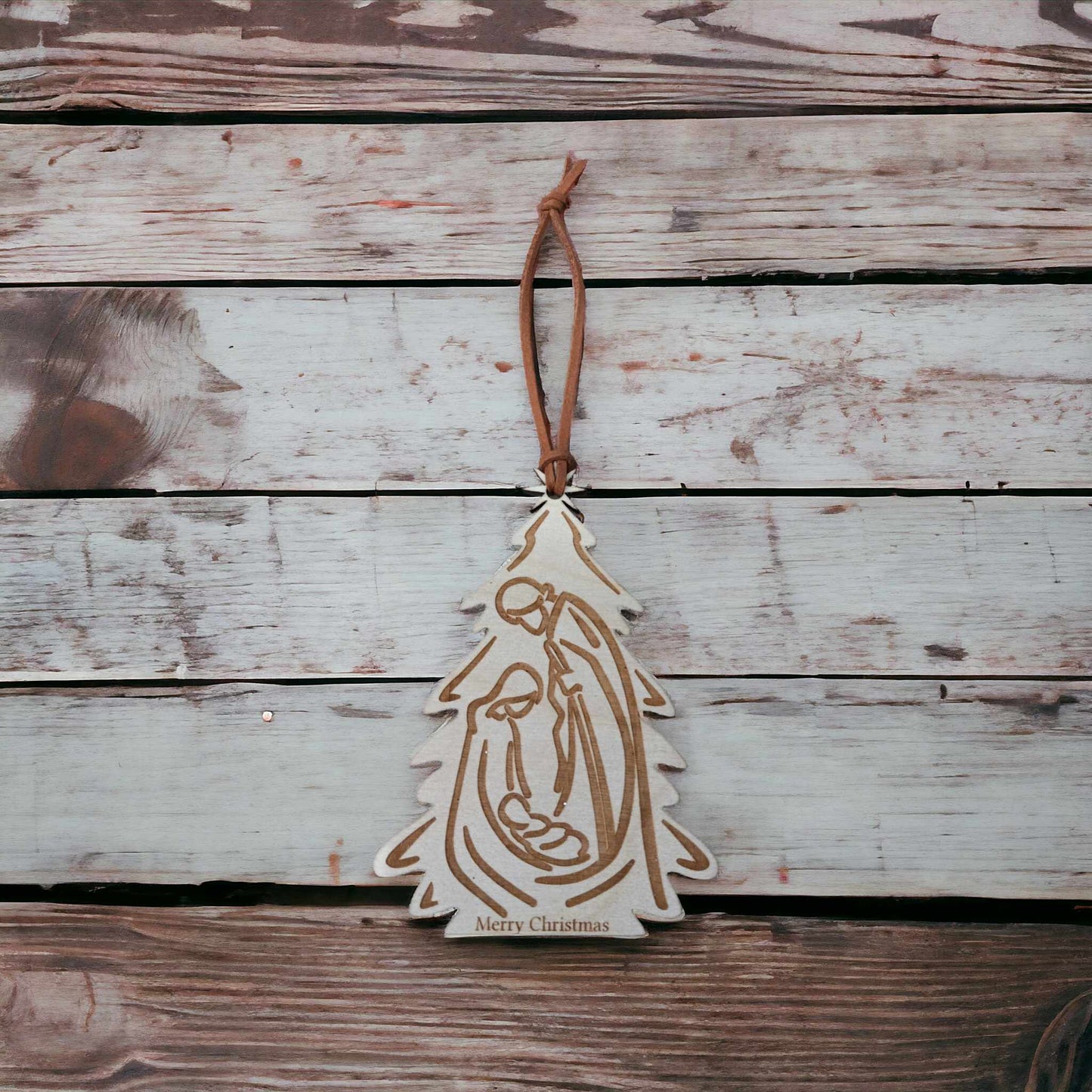 Rustic Wood Nativity Ornament