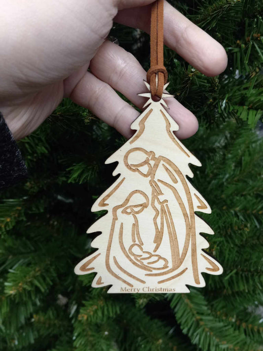 Rustic Wood Nativity Ornament