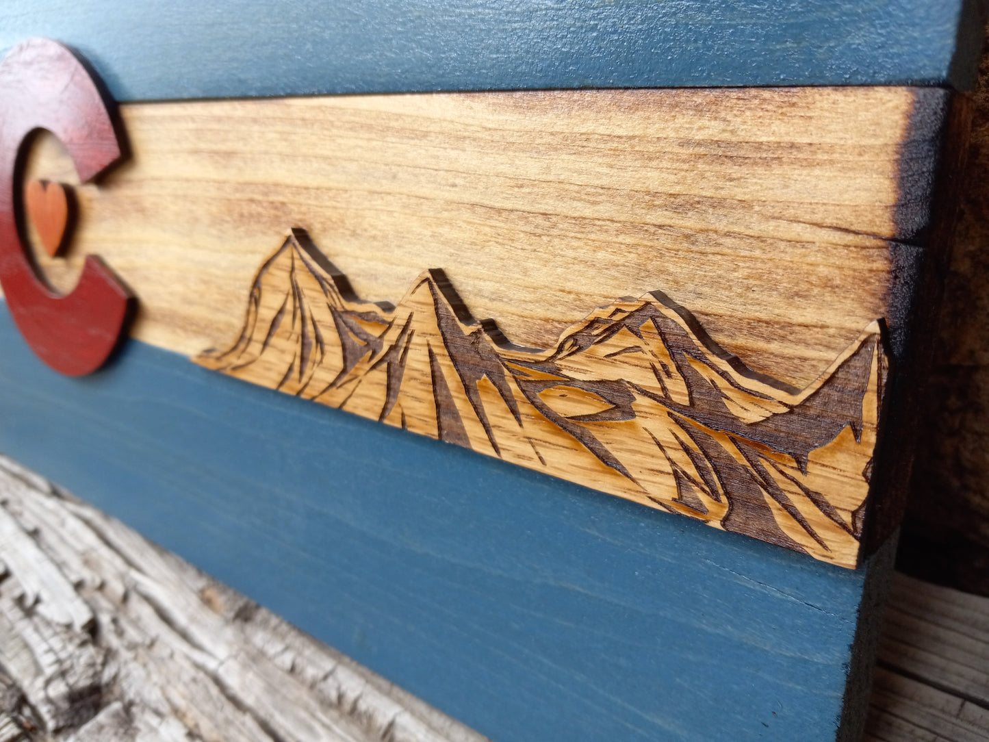 Rustic Colorado Flag with Mountains | MINI 12" x 6" | Plain