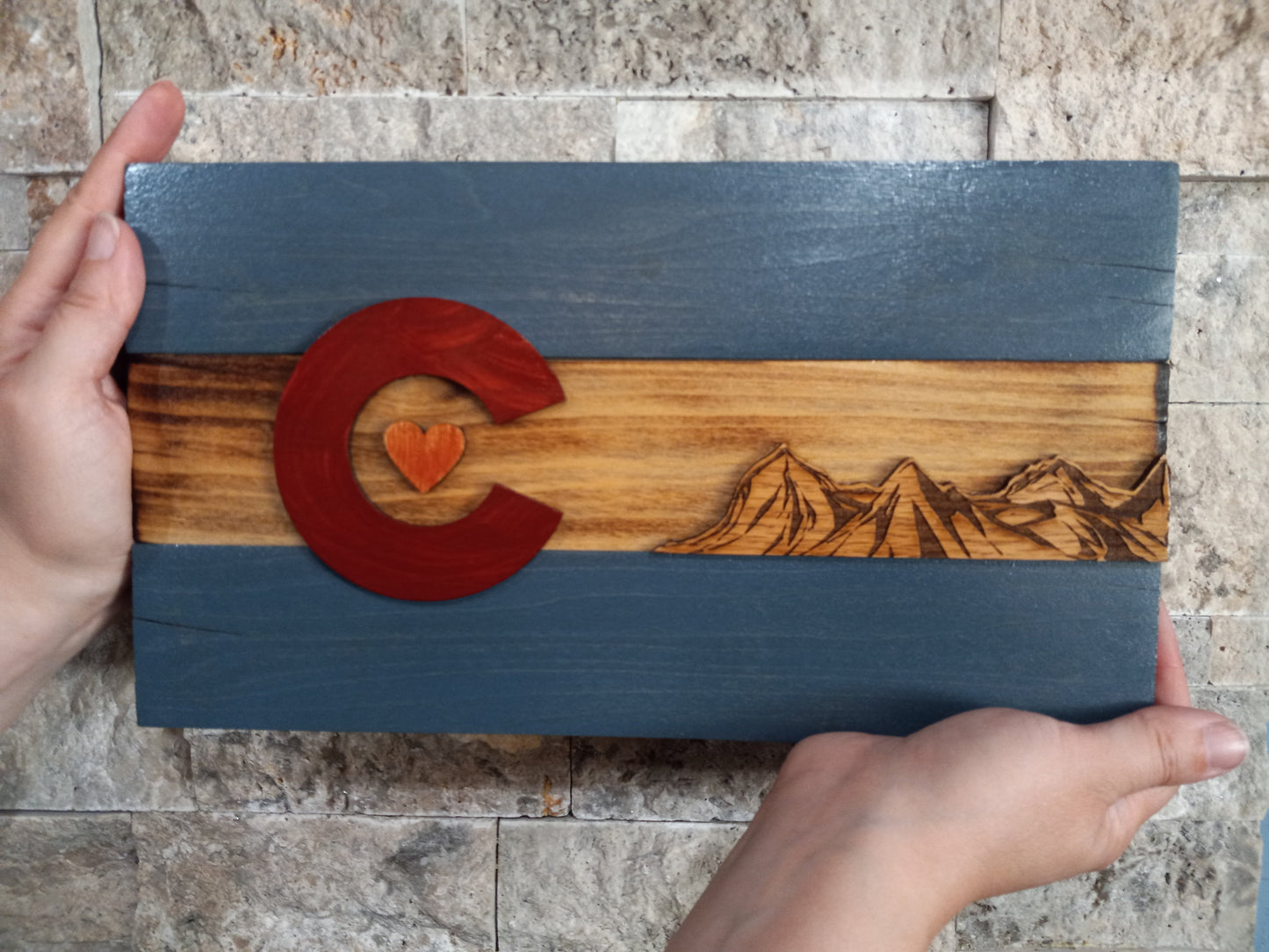 Rustic Colorado Flag with Mountains | MINI 12" x 6" | Plain